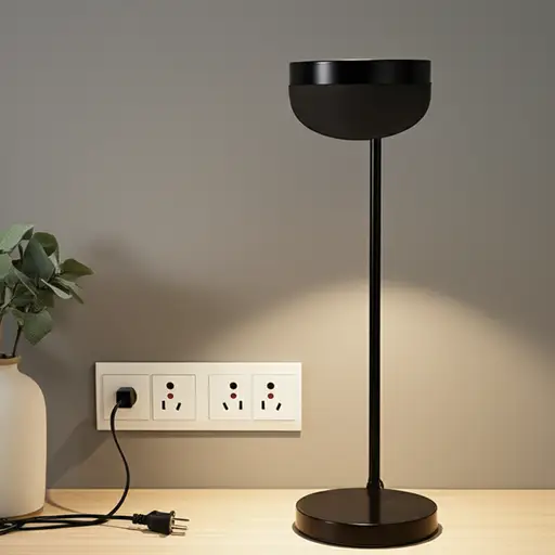 请把台灯插到电源插座上。