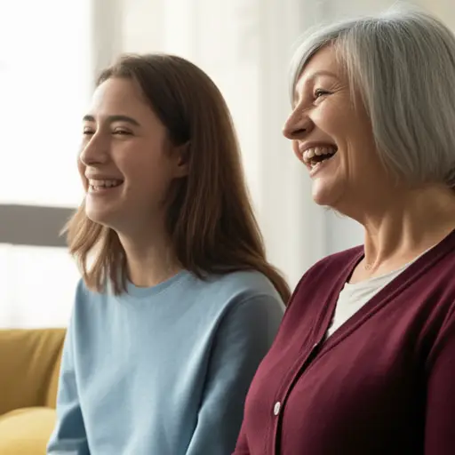 她总是笑得很开心，她母亲也是这样。