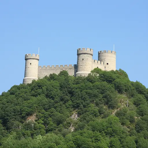 城堡坐落在一座陡峭的山上。