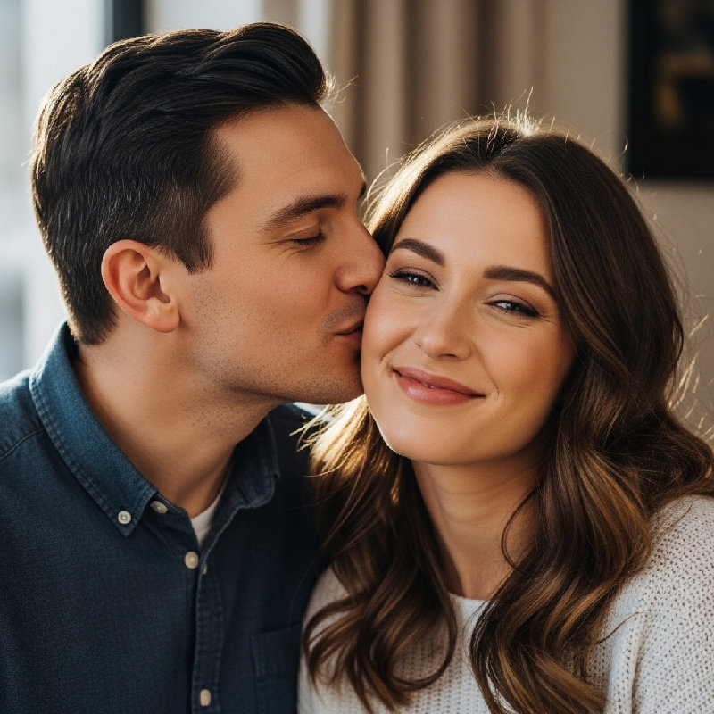 他轻轻地在她的脸颊上吻了一下。