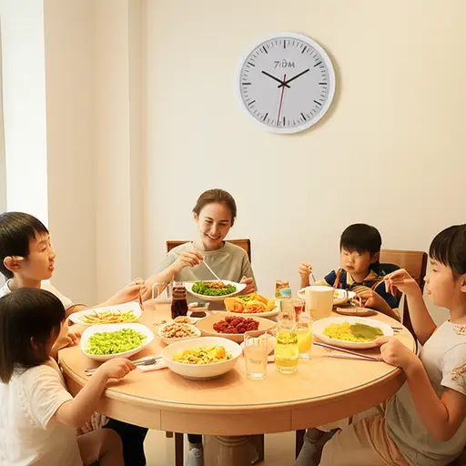 我们通常在七点吃晚饭。