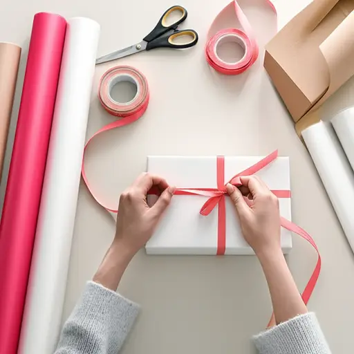 她包裹了礼物并用丝带系好。