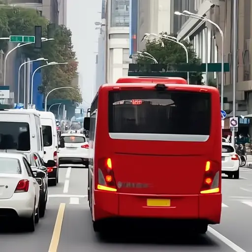 前面的公交车突然停了下来。