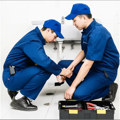 一名水管工来修理浴室里漏水的管道。