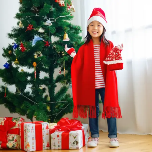 我收到了很多礼物，比如围巾、手套和一顶帽子。