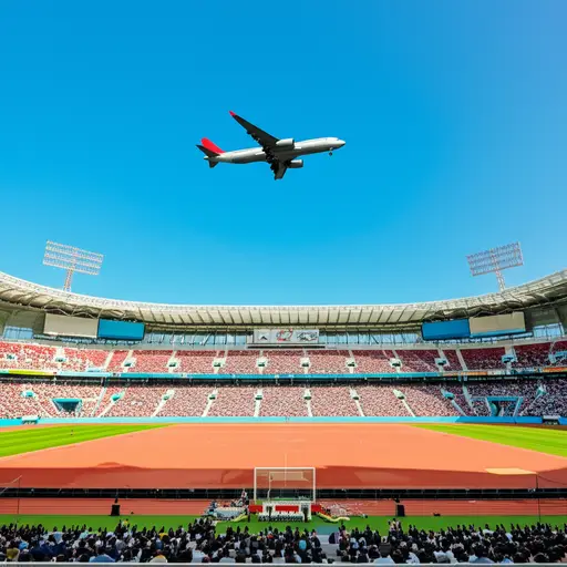 比赛期间，一架飞机飞过了体育场上空。