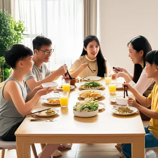 我们通常在客厅吃饭。