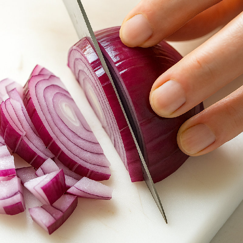 他正在切洋葱。