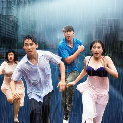 这场雨很突然，所以我们都被淋湿了。