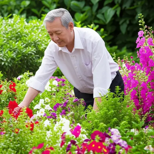 我的祖父喜欢在花园里种花。