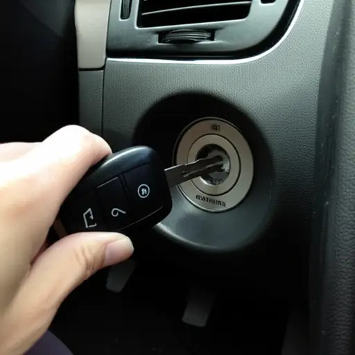 他转动钥匙启动了汽车引擎。