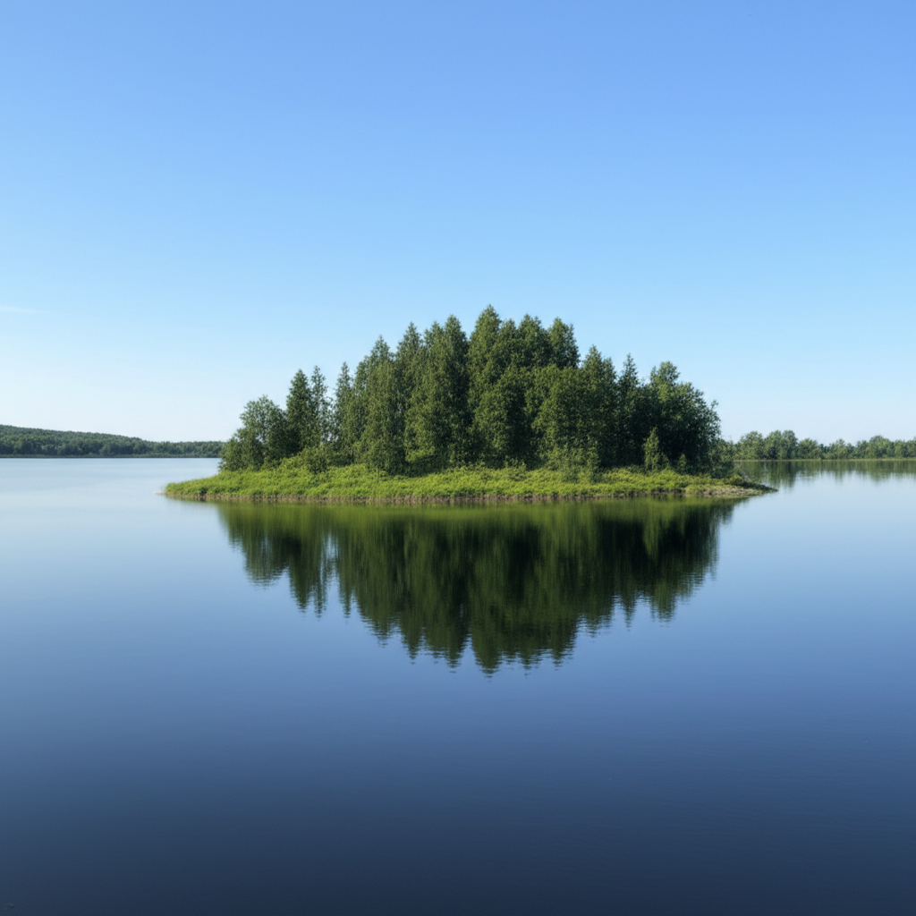 湖中央有一个小岛。