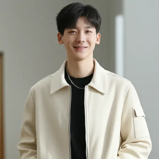 我哥哥有一件奶油色的夹克。