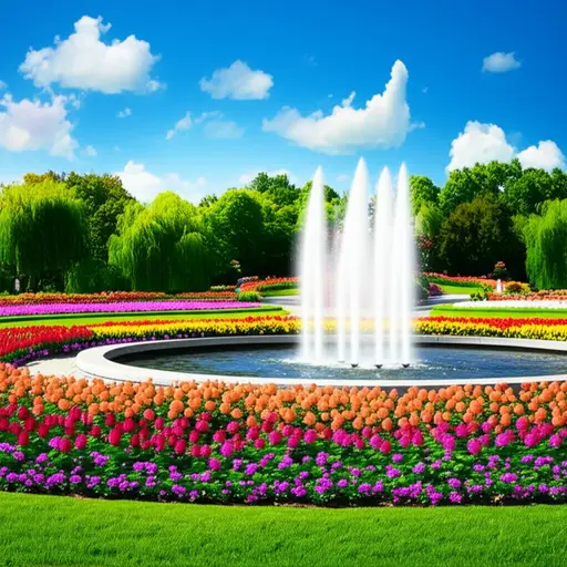 这个花园的中心有一个喷泉。