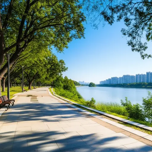 河的这一边有一个公园。