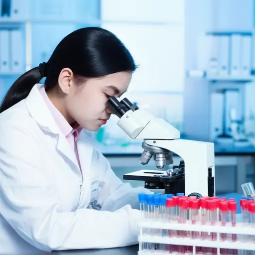 她正在培训成为实验室技术员。