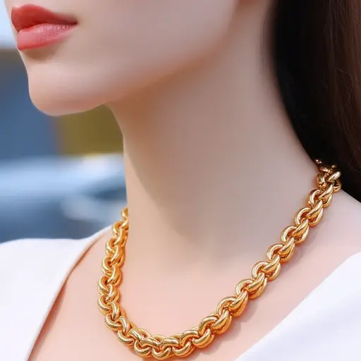 一条沉重的金项链挂在她脖子上。