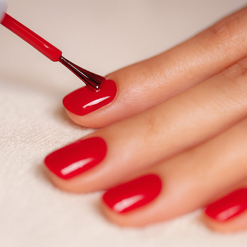 她为聚会涂了红色指甲油。