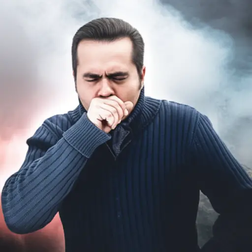 火灾产生的烟雾让他不停地咳嗽。