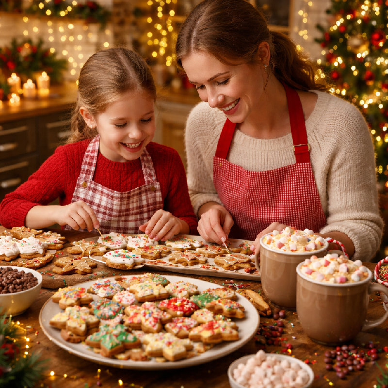 我们在平安夜一起做了饼干和热巧克力。