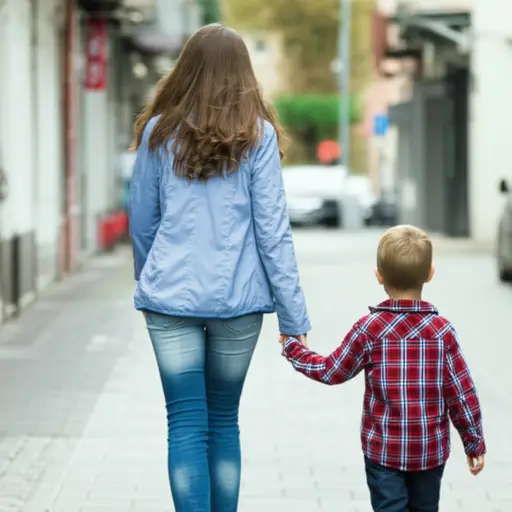 她带着一个小男孩。