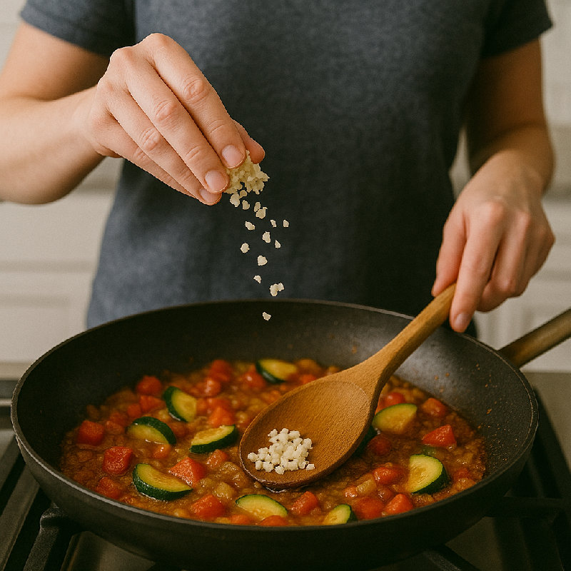 她在菜里放了点蒜。