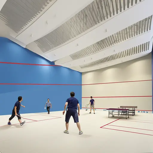 在俱乐部，你可以尝试包括壁球在内的各种运动。