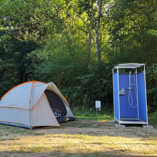 这个露营地有热水淋浴和电源插座，非常方便。