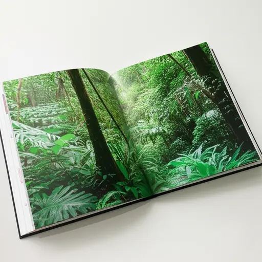 我们在一本书里看到了热带雨林的图片。