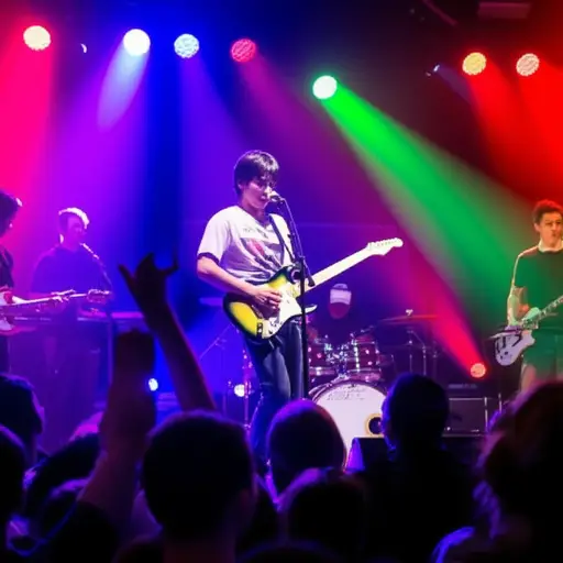 他在一个摇滚乐队里。