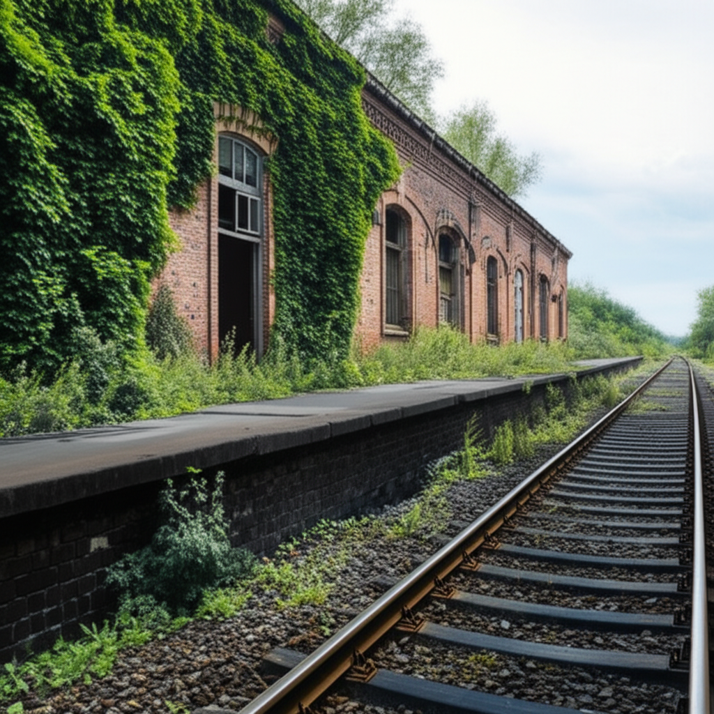 火车轨道旁长满了杂草。