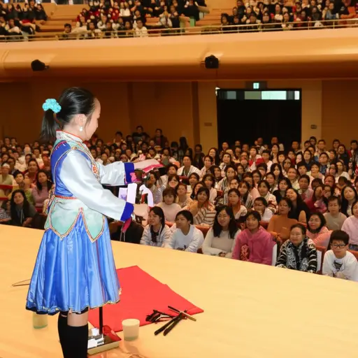 我女儿在学校集会上表演了一个魔术。