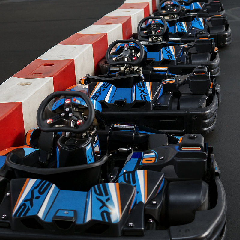 卡丁车排好了队。它们准备好比赛了。