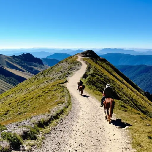 你可以步行或骑马到达山顶。