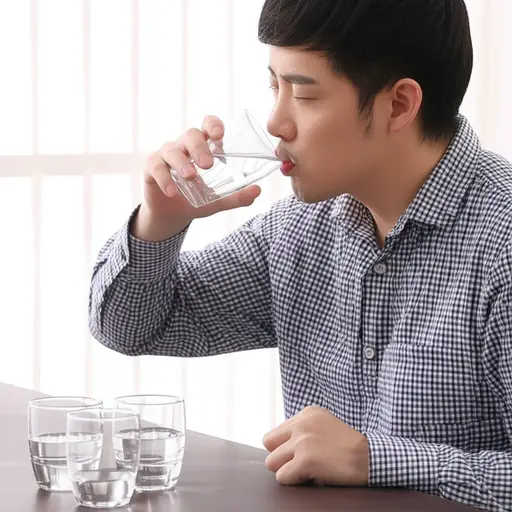 他喝了三杯水。