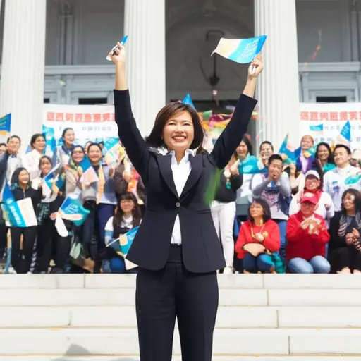 她以巨大优势赢得了市长选举。