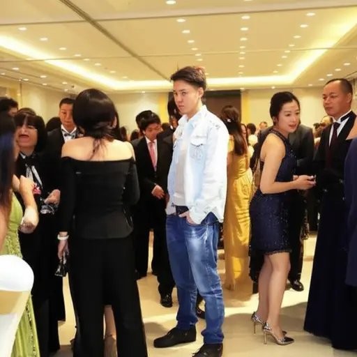 我穿着牛仔裤出现，其他人都穿得很正式。