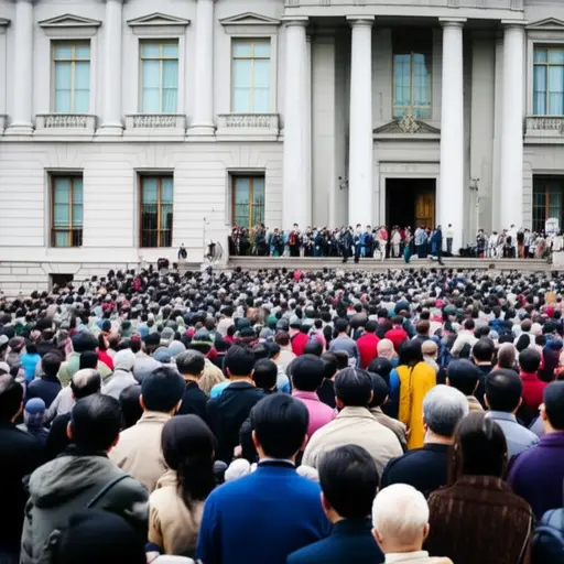 一大群人聚集在总统府外。