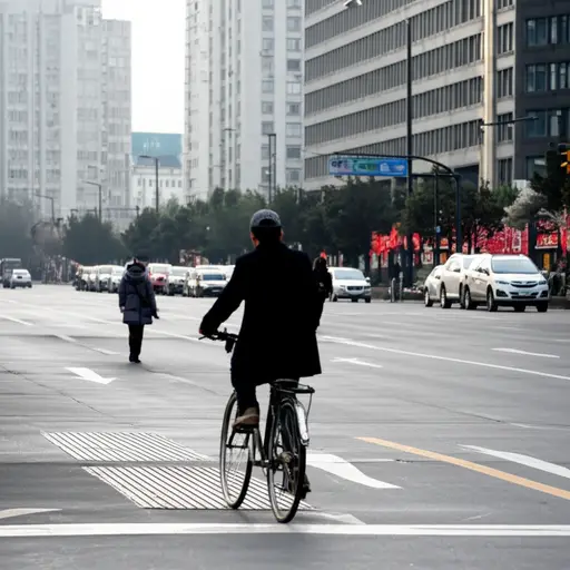 看！那个男人在骑自行车。