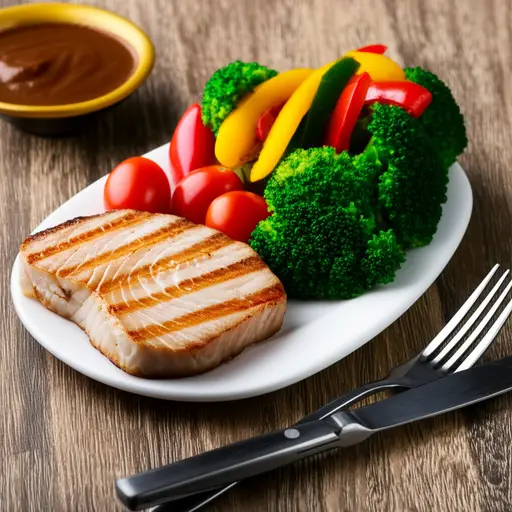 我们晚餐吃了烤金枪鱼配蔬菜。