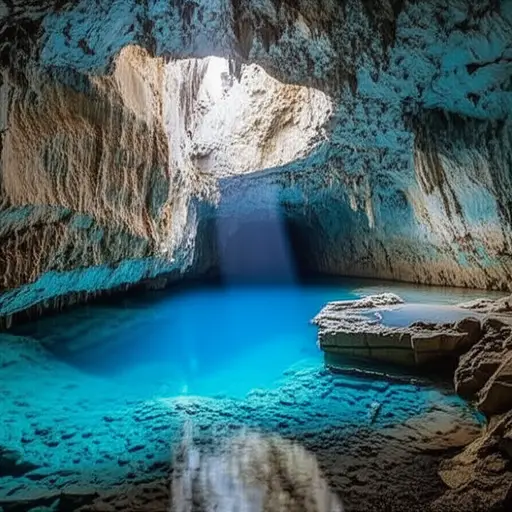 第二天我去看了一个里面有蓝色湖泊的洞穴。