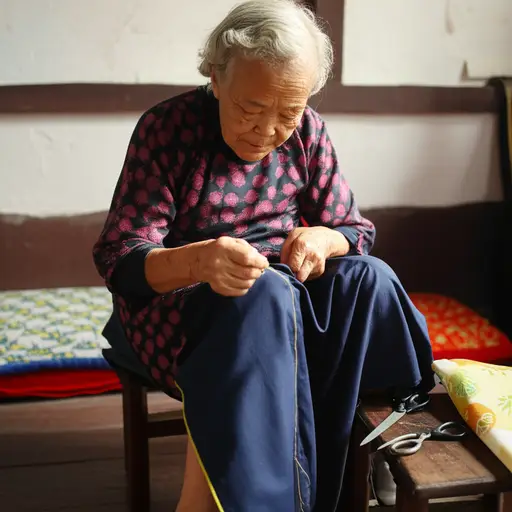 在过去，所有的衣服都是手工缝制的。