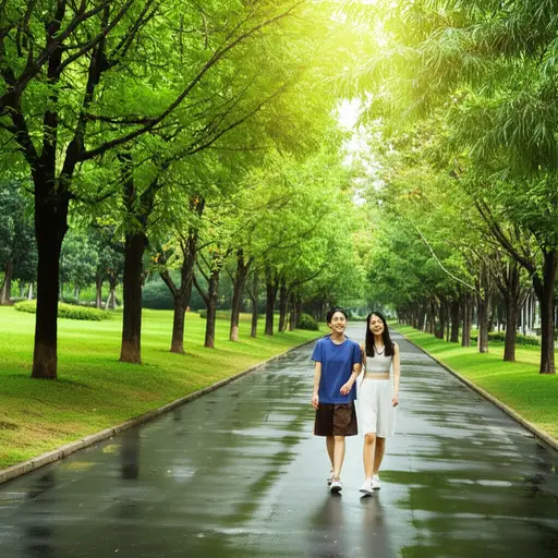 雨一停，我就打电话给我的朋友，我们都在公园里继续散步，玩得很开心。