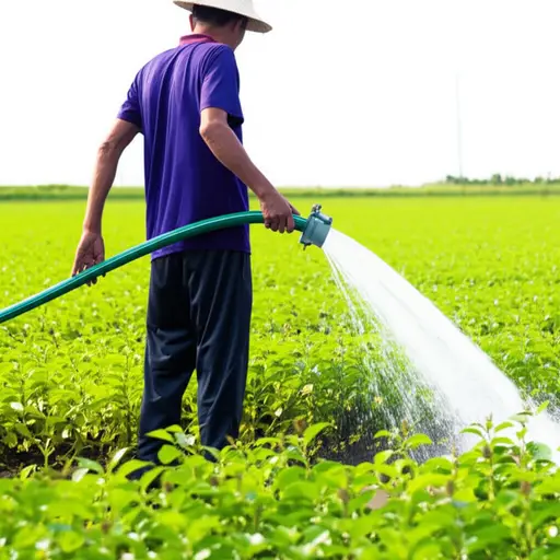 农民用水泵浇灌田地。