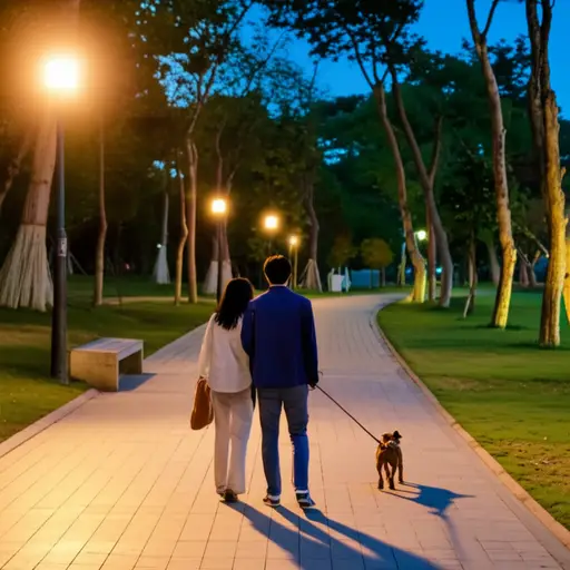 我们总是在晚上带我们的小狗散步。