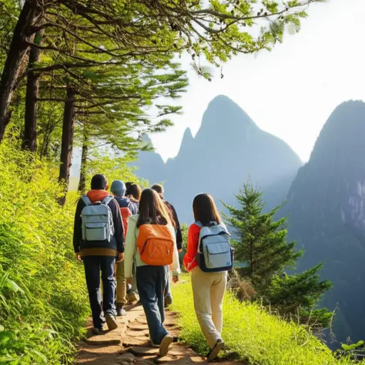 我们一大早就出发去远足了。