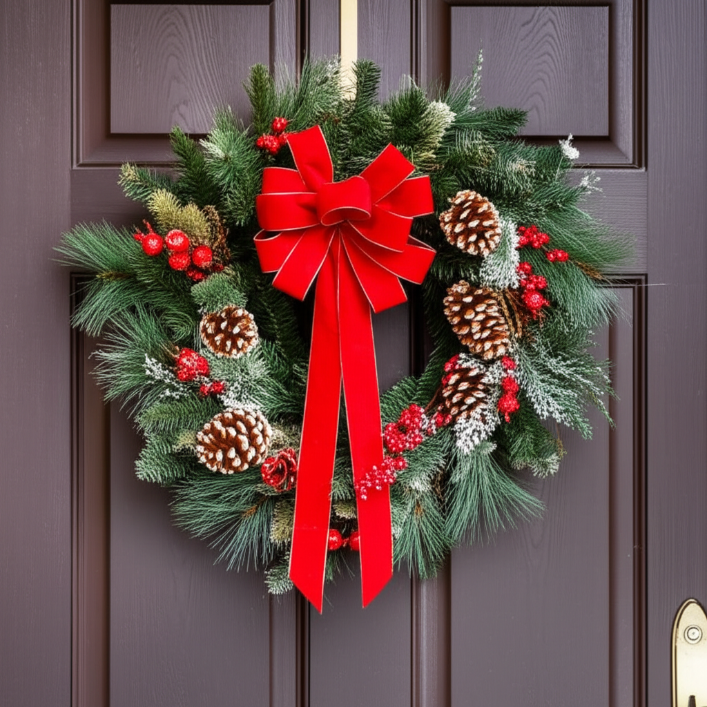 门上挂着一个圣诞花环。