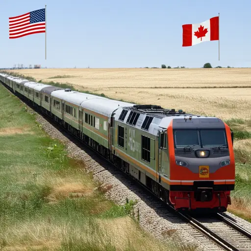火车穿越美国和加拿大之间的边境。