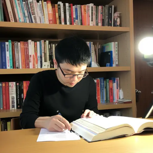 亚历克在书房里看书。