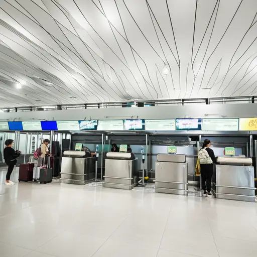 我会在办理登机手续的柜台旁与您会面。